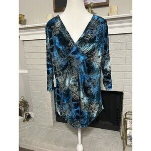 VTG Lg Only Nine Womens Ruched Velvet Burnout Blouse Multicolor Y2K Whimsigoth